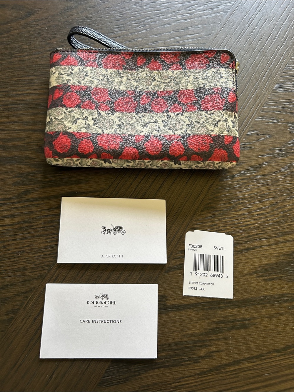 Coach Americana Floral Striped Corner Zip Wristlet FULL INCLUSION NWT